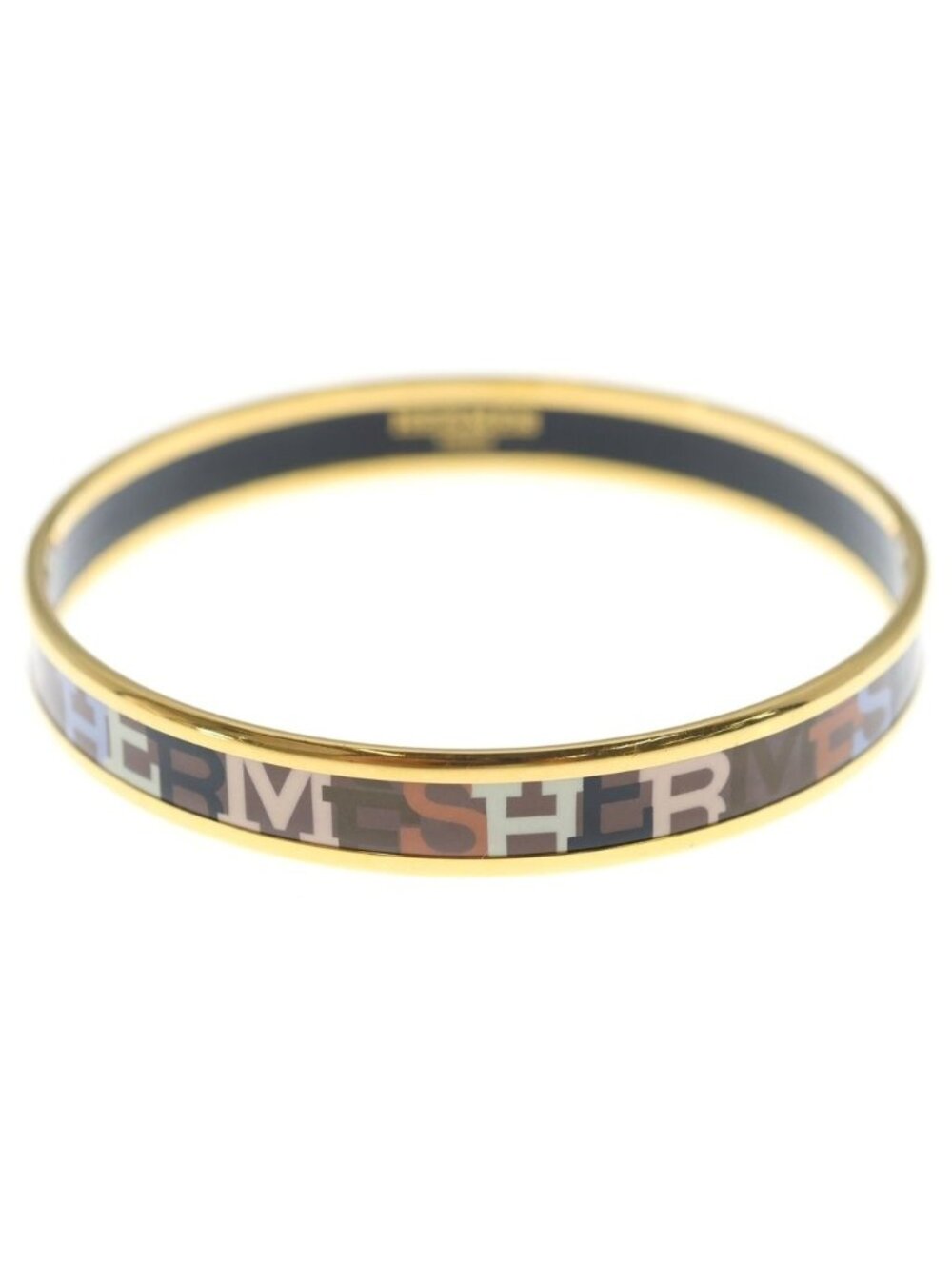 Hermes Enamel Logo Bangle Bracelet Gold Black